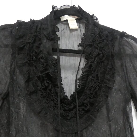 CHARLOTTE RUSSE | medium | Gothic Sheer Mesh Blouse | Ruffle V-Neck | Lace-Up - Picture 4 of 16